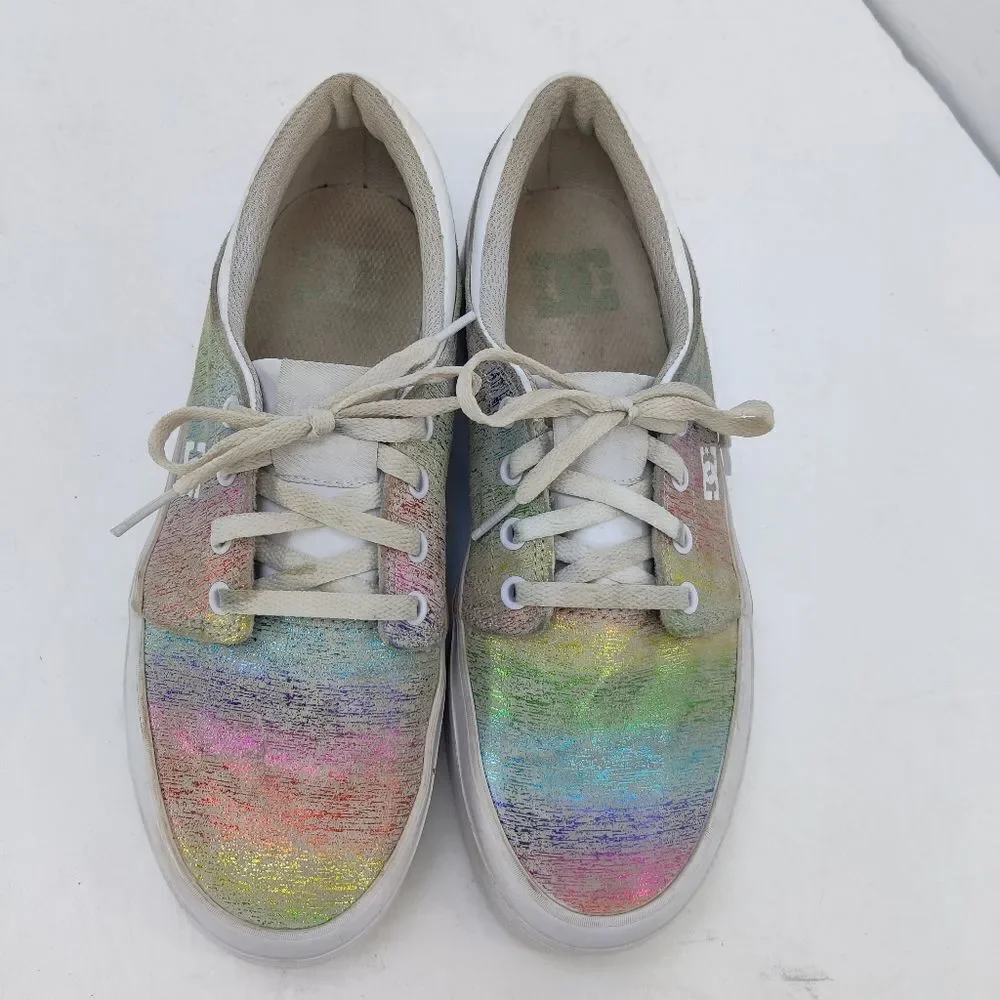DC Platform Leather Sneaker Skate Shoe Iridescent Rainbow White Sz 8 Women Trase